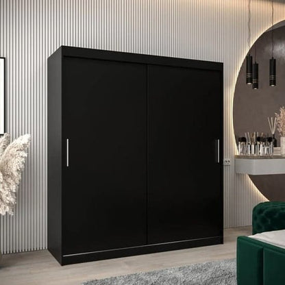 Tavira Wooden Wardrobe Sliding 2 Doors 180cm In Black