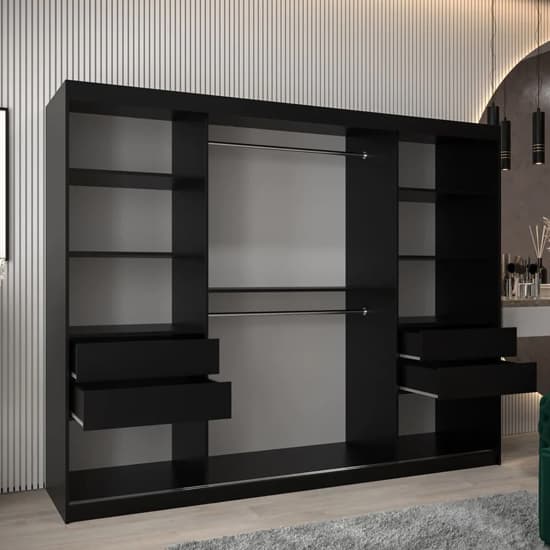 Tavira Wooden Wardrobe Sliding 3 Doors 250cm In Black