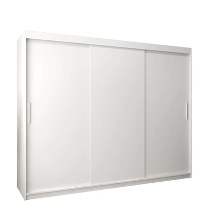 250cm White Tavira Wooden Sliding Wardrobe with 3 Doors and Shelves