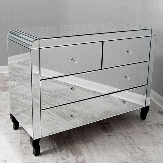 Mirrored 4-Drawer Clear Glass Chest with Acrylic Crystal Handles