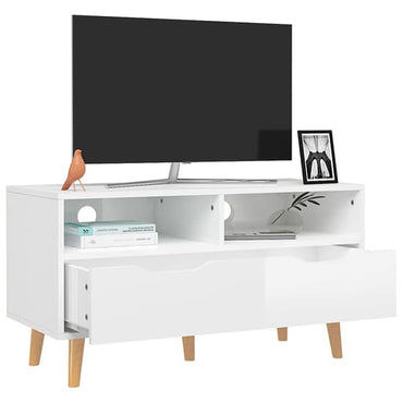 FURCO Tevy White High Gloss TV Stand with Drawer and Shelves for Modern Living Room