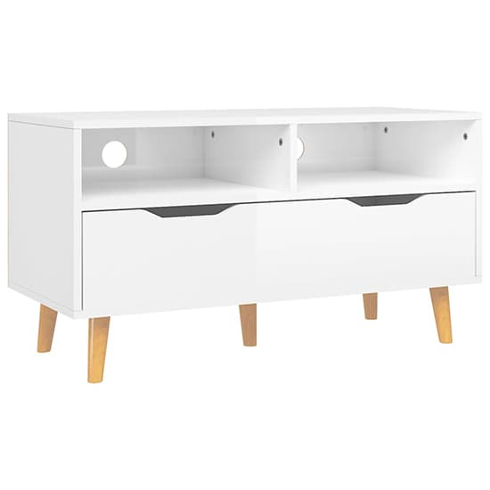 FURCO Tevy White High Gloss TV Stand with Drawer and Shelves for Modern Living Room