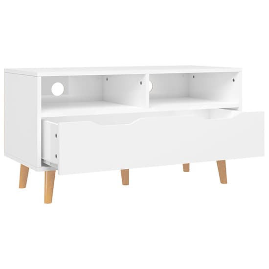 FURCO Tevy White High Gloss TV Stand with Drawer and Shelves for Modern Living Room