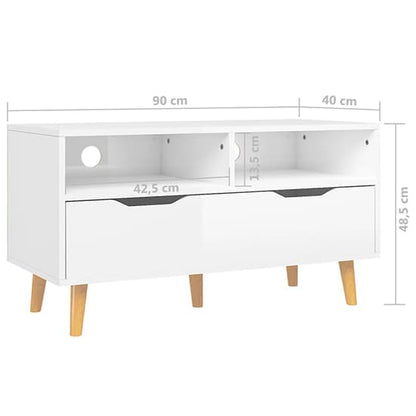 FURCO Tevy White High Gloss TV Stand with Drawer and Shelves for Modern Living Room