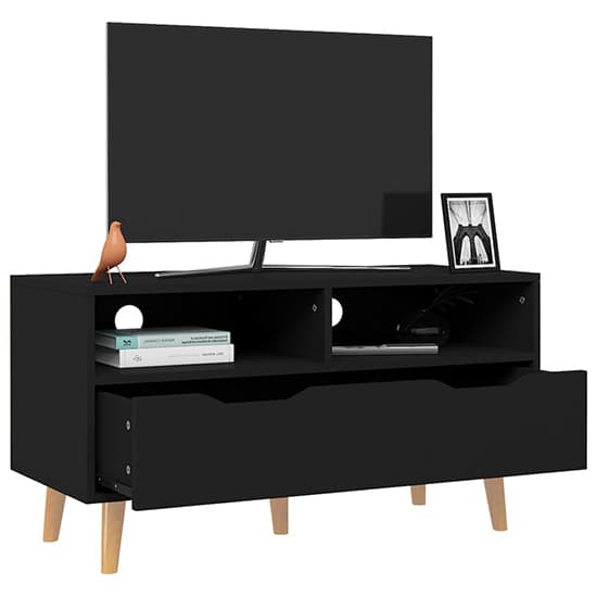 Tevy Black Wooden TV Stand with Drawer and Shelves for Modern Living Rooms