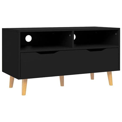 Tevy Black Wooden TV Stand with Drawer and Shelves for Modern Living Rooms