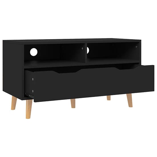 Tevy Black Wooden TV Stand with Drawer and Shelves for Modern Living Rooms