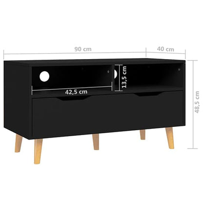 Tevy Black Wooden TV Stand with Drawer and Shelves for Modern Living Rooms