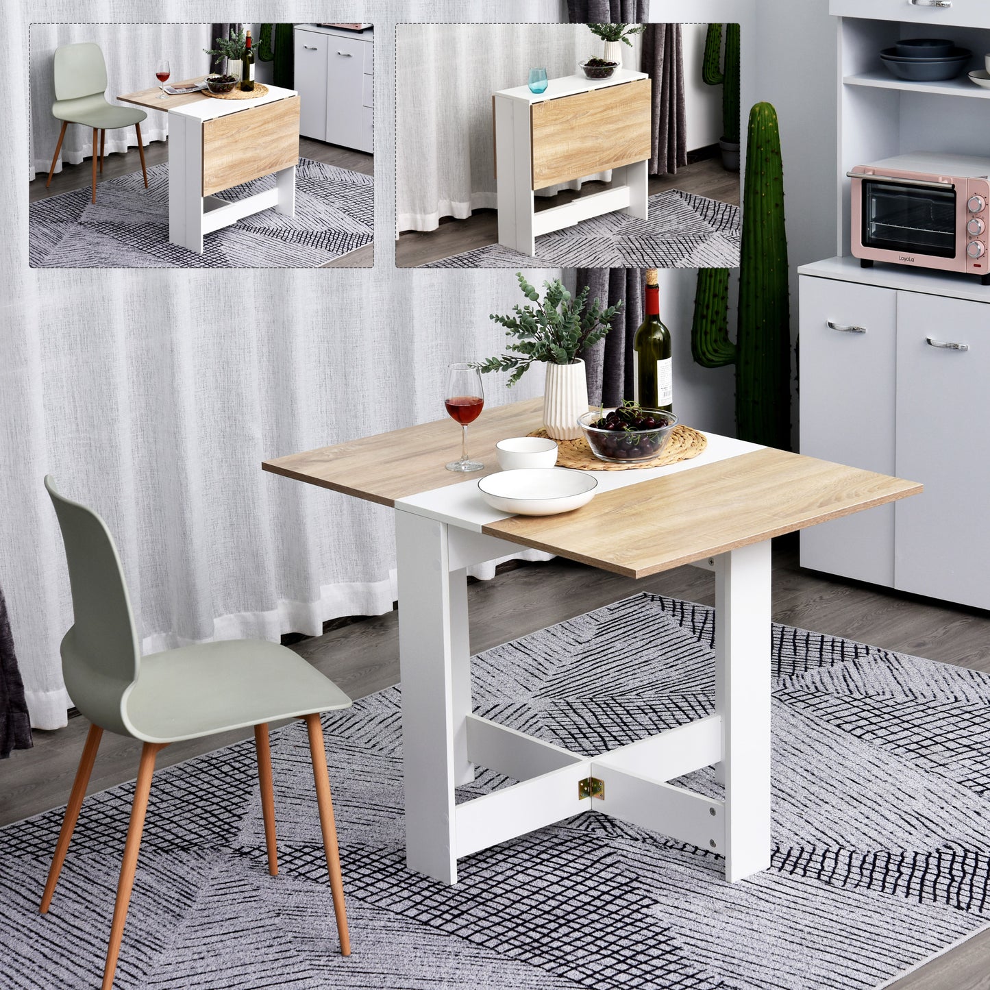 HOMCOM ooden Folding Dining Table Writing Computer Desk PC Workstation Space Saving Home Office Oak & White