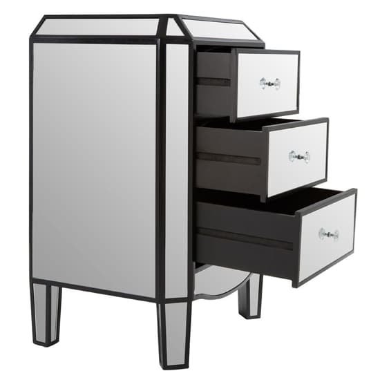 Tiffani Mirrored Glass Chest Of 3 Drawers In Black And Silver