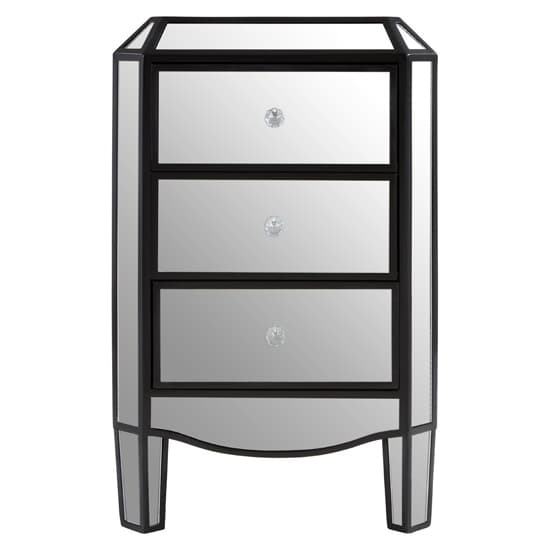 Tiffani Mirrored Glass Chest Of 3 Drawers In Black And Silver