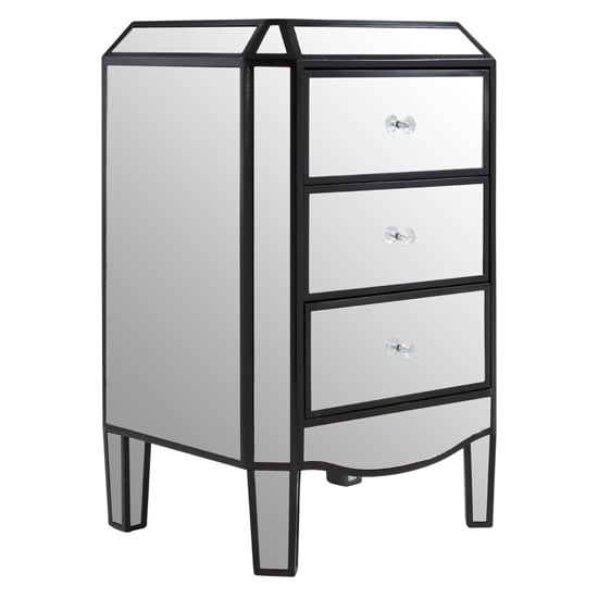 Tiffani Black and Silver Mirrored 3 Drawer Chest for Modern Bedroom Storage