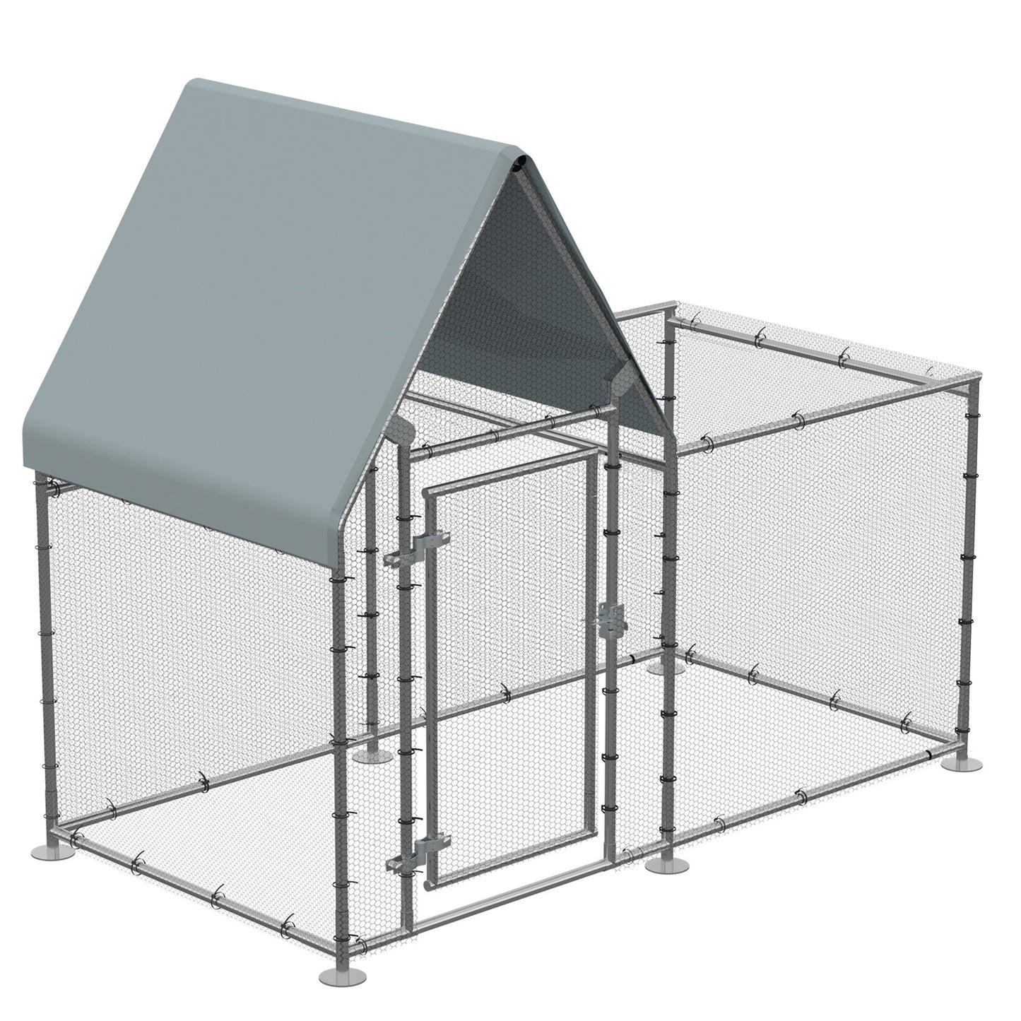 PawHut Walk In Chicken Run, Large Poultry Coop Cage Hen House Rabbit Hutch for 4-6 Chickens Outdoor Galvanized Metal Enclosure w/ Water-Resist Cover 200 x 105 x 172cm