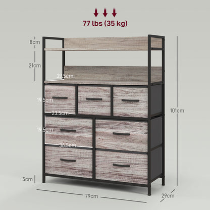 HOMCOM ustic Chest of Seven Fabric Drawers - Grey Wood Effect