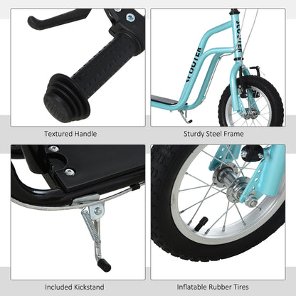 HOMCOM een Kids Stunt Scooter Children Kick Scooter Adjustable Handlebar 2 Brakes Ride On 12 Inch Rubber Tyres Blue