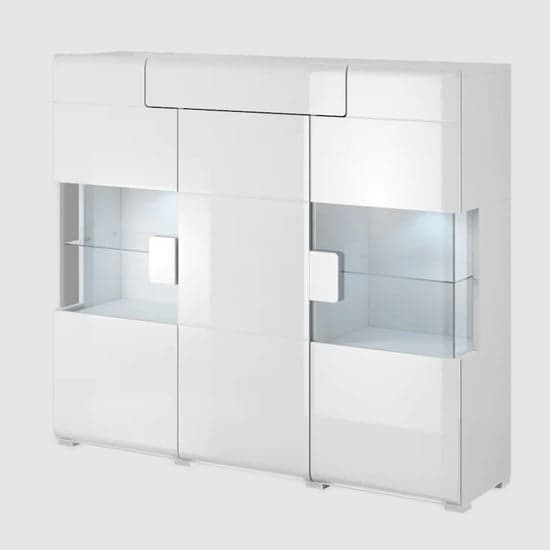 Torino High Gloss Display Cabinet 2 Doors In White With LED