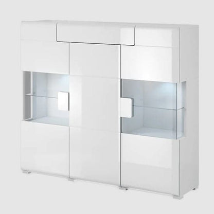 Torino High Gloss Display Cabinet 2 Doors In White With LED