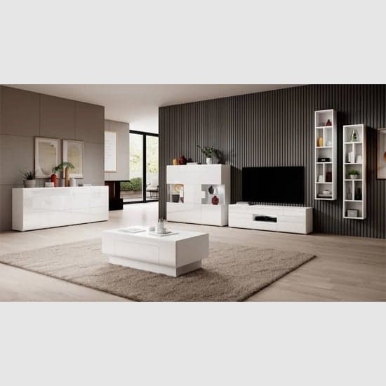 Torino High Gloss Display Cabinet 2 Doors In White With LED