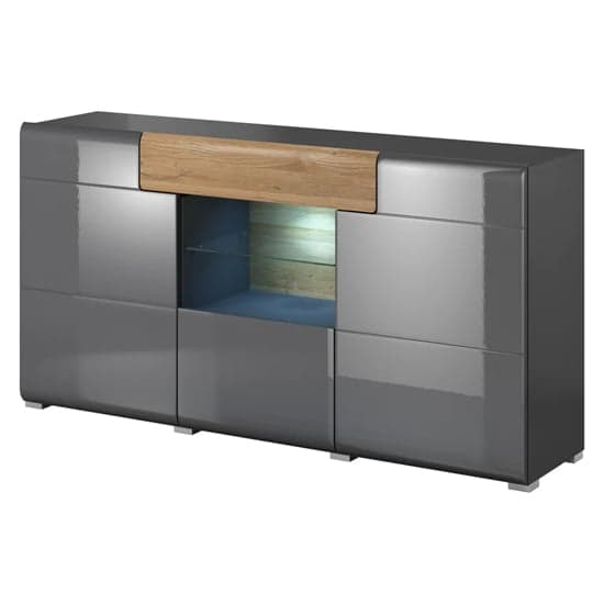 Torino High Gloss Sideboard With 3 Doors In Grey Oak And LED