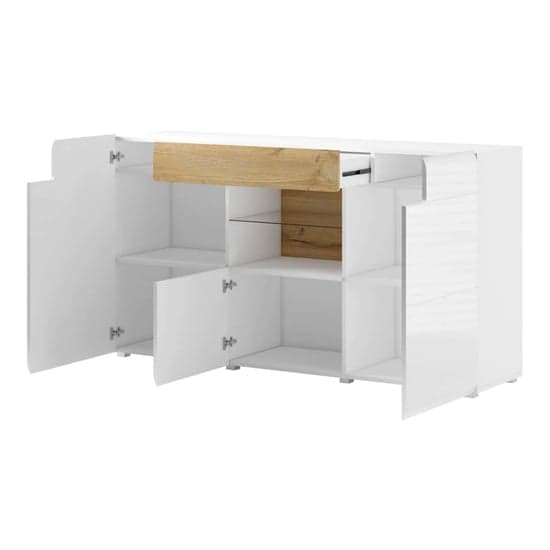 Torino High Gloss Sideboard With 3 Doors In White Oak And LED