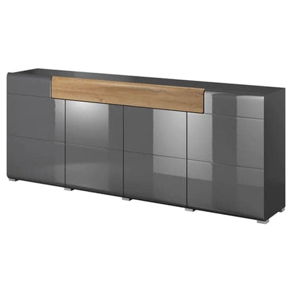 Torino High Gloss Sideboard 4 Doors In Grey And San Remo Oak