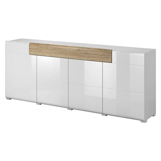 Torino High Gloss Sideboard 4 Doors In White And San Remo Oak