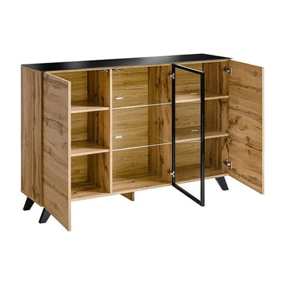 Torino Wooden Sideboard With 3 Doors In Wotan Oak And LED