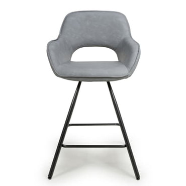 Torun Light Grey Leather Effect Bar Chairs In Pair