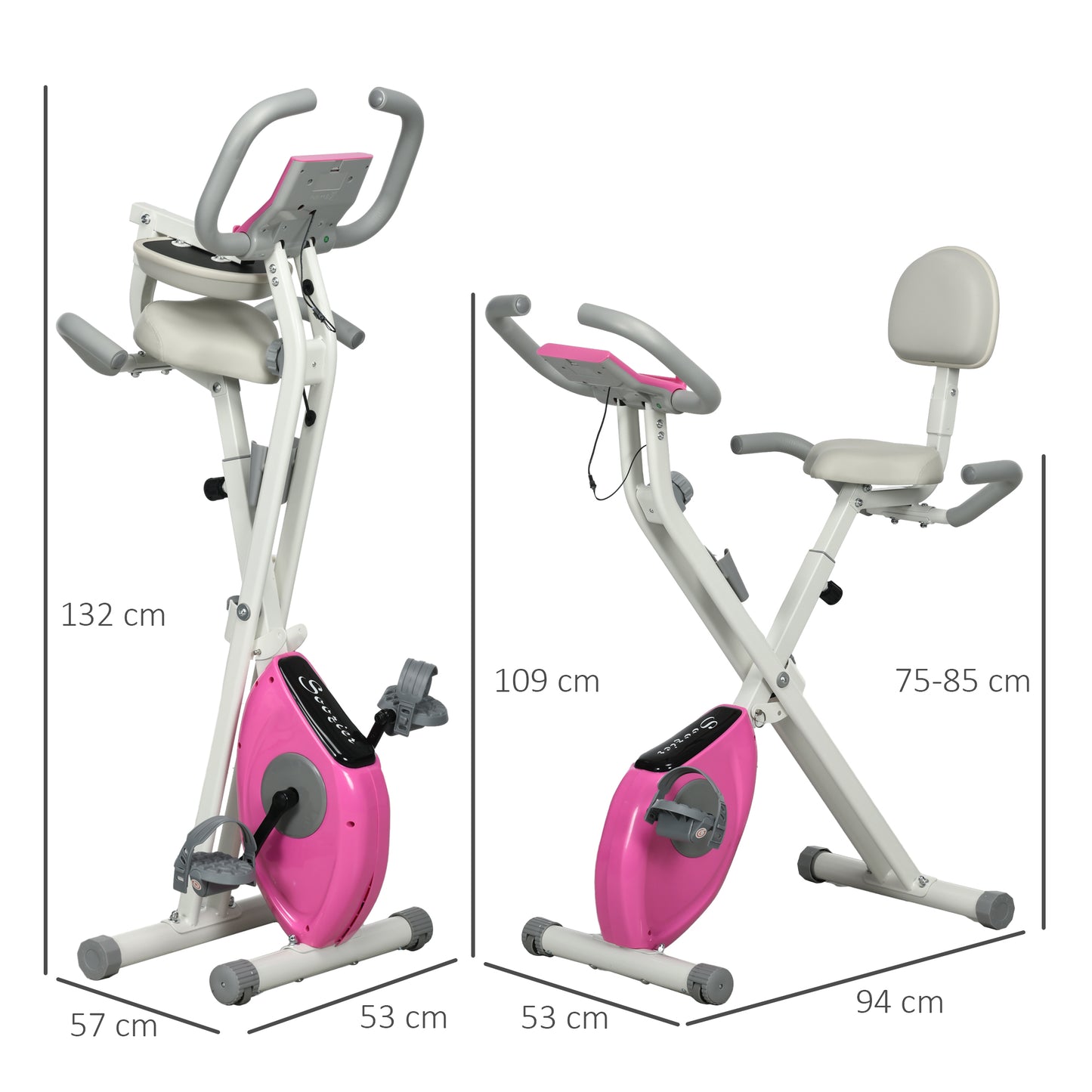 HOMCOM olding Exercise Bike, with Adjustable Magnetic Resistance, Seat Height - White and Pink