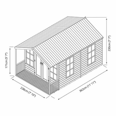 Mercia 12 x 8 Garden Summerhouse with Veranda, Shiplap Cladding, Double Doors, and 10-Year Anti-Rot Guarantee