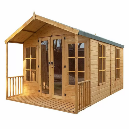 Mercia 12 x 8 Garden Summerhouse with Veranda, Shiplap Cladding, Double Doors, and 10-Year Anti-Rot Guarantee