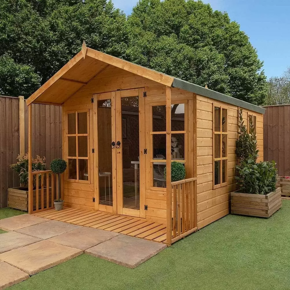 Mercia 12 x 8 Garden Summerhouse with Veranda, Shiplap Cladding, Double Doors, and 10-Year Anti-Rot Guarantee