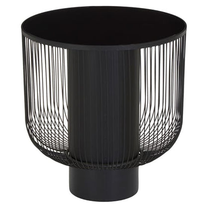 FURCO Ruchbah Black Glass Top End Table with Metal Base - Modern Accent Table for Living Room