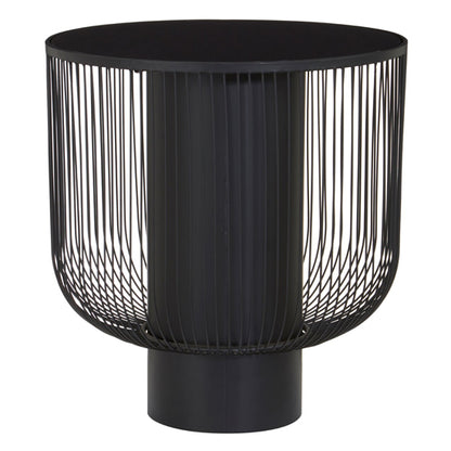 FURCO Ruchbah Black Glass Top End Table with Metal Base - Modern Accent Table for Living Room