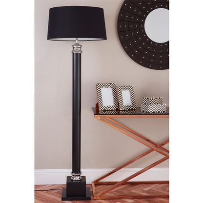 Classic Black Fabric Shade Floor Lamp with Metal Stand and Soft Lighting