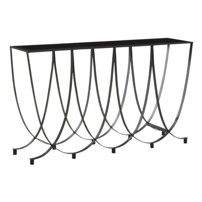 Ruchbah Black Glass Top Console Table With Curved Metal Base