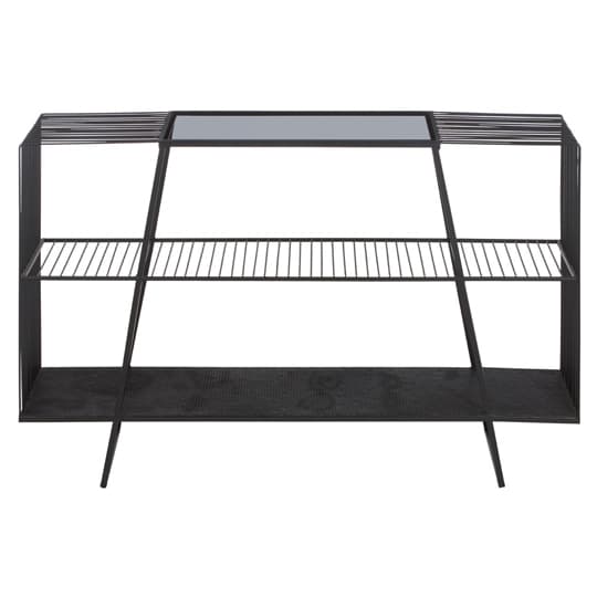 Ruchbah Grey Glass Top Console Table With Black Metal Frame