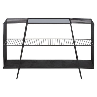 Ruchbah Grey Glass Top Console Table With Black Metal Frame