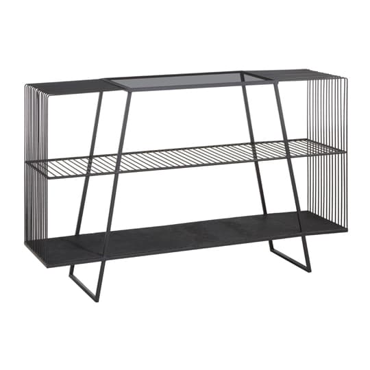 Ruchbah Grey Glass Top Console Table With Black Metal Frame