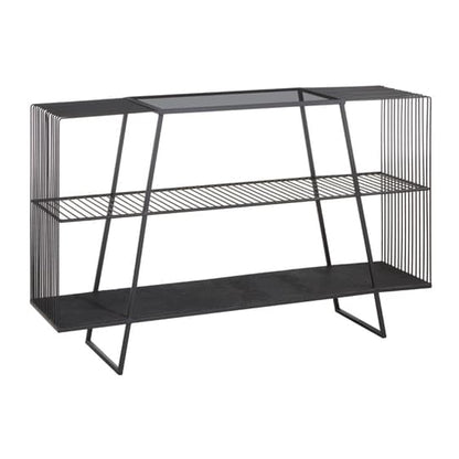 Ruchbah Grey Glass Top Console Table With Black Metal Frame