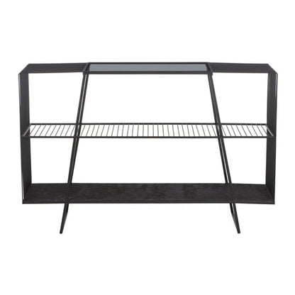 Ruchbah Grey Glass Top Console Table With Black Metal Frame