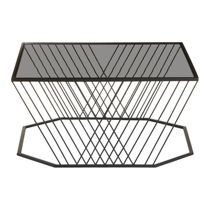 Grey Glass Coffee Table with Black Metal Frame - Modern Design for Living Room