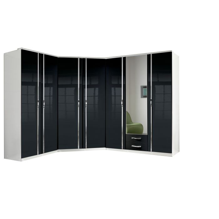 Tiya Modern 2 Door Corner Wardrobe with Gloss Finish and Ample Storage