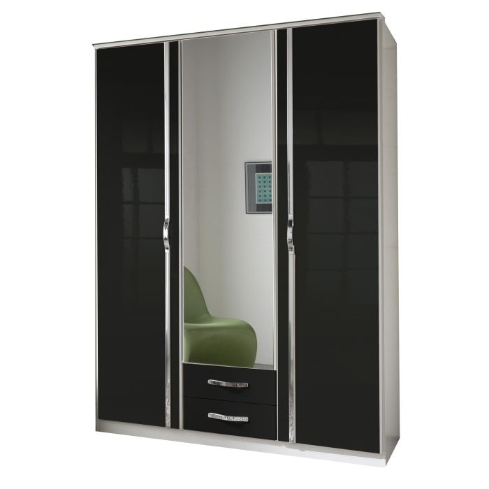 Tiya 2 Door 2 Drawer Mirrored Gloss Wardrobe | White & Black | Bold Contrast