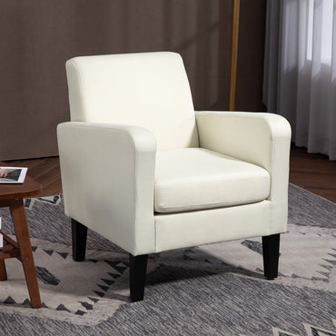 HOMCOM odern Accent Chair, Occasional Chair with Rubber Wood Legs for Living Room, Bedroom, Cream White