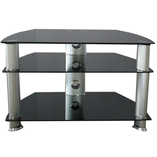 Brussels 3-Shelf Black Glass TV Unit