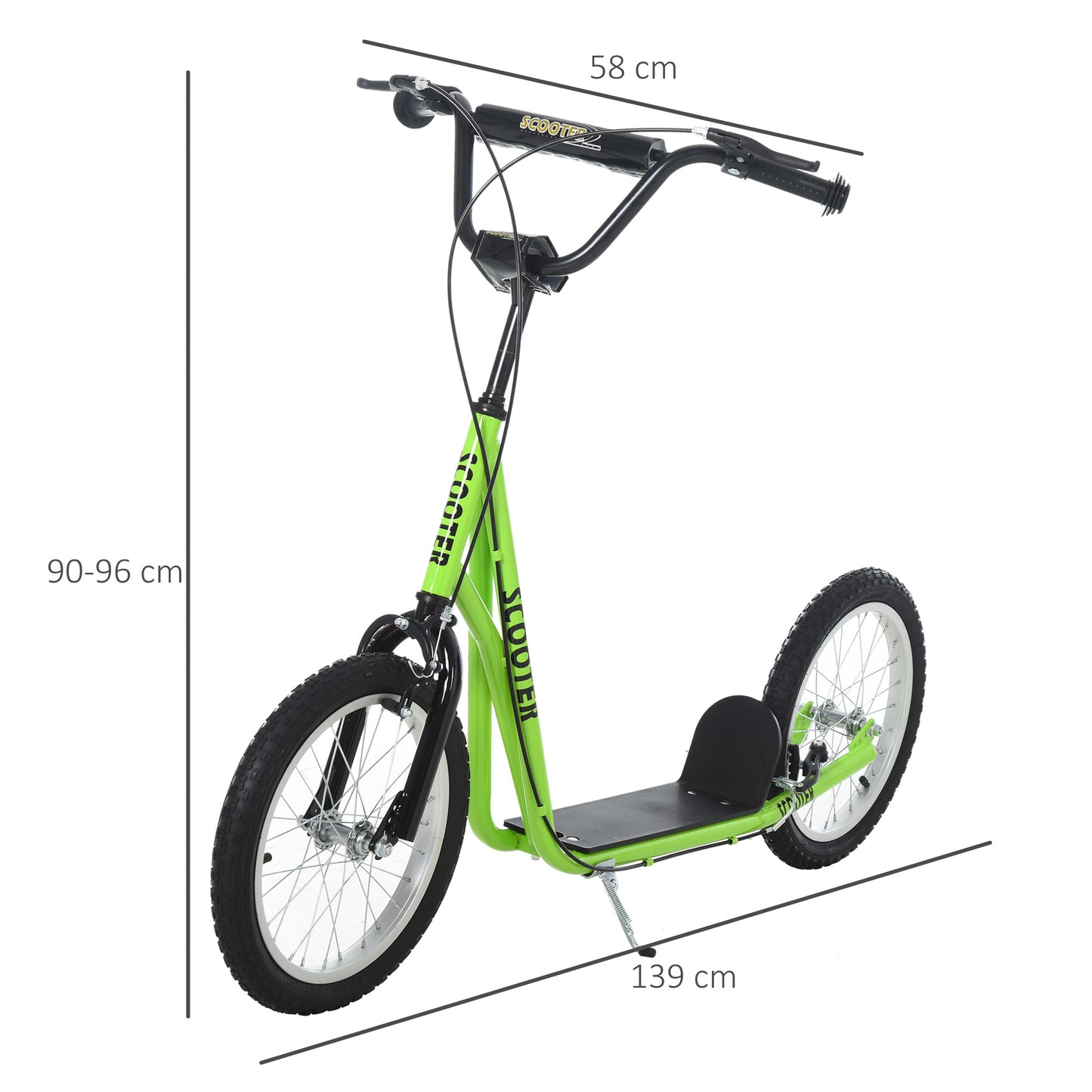 HOMCOM ick Scooters for Kids with Adjustable Height, Anti-Slip Deck, Dual Brakes, Rubber Tyres, for Boys and Girls Aged 5+ Years Old - Green