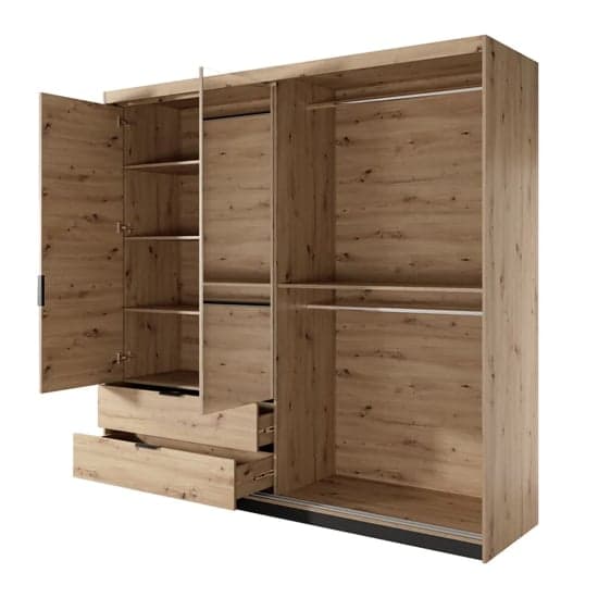 Turin Mirrored Wardrobe 4 Doors 2 Drawers In Artisan Oak With LED