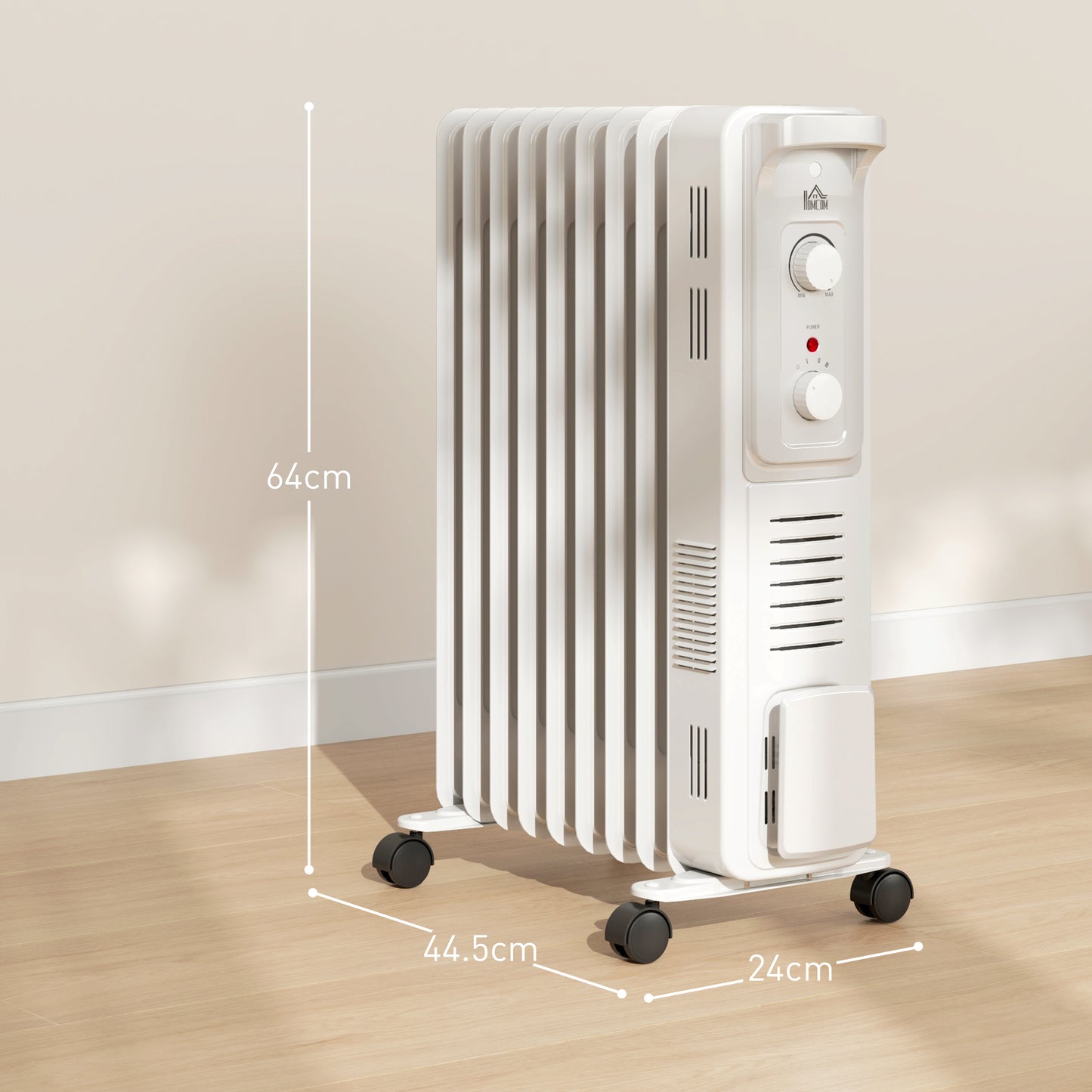 HOMCOM 000W Quiet Oil Filled Radiator, 9 Fin Energy Efficient Portable Electric Heater with 3 Heat Settings, Adjustable Thermostat, Safety Tip Over, Overheat Protection, for Home, White