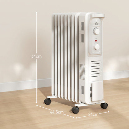 HOMCOM 000W Quiet Oil Filled Radiator, 9 Fin Energy Efficient Portable Electric Heater with 3 Heat Settings, Adjustable Thermostat, Safety Tip Over, Overheat Protection, for Home, White